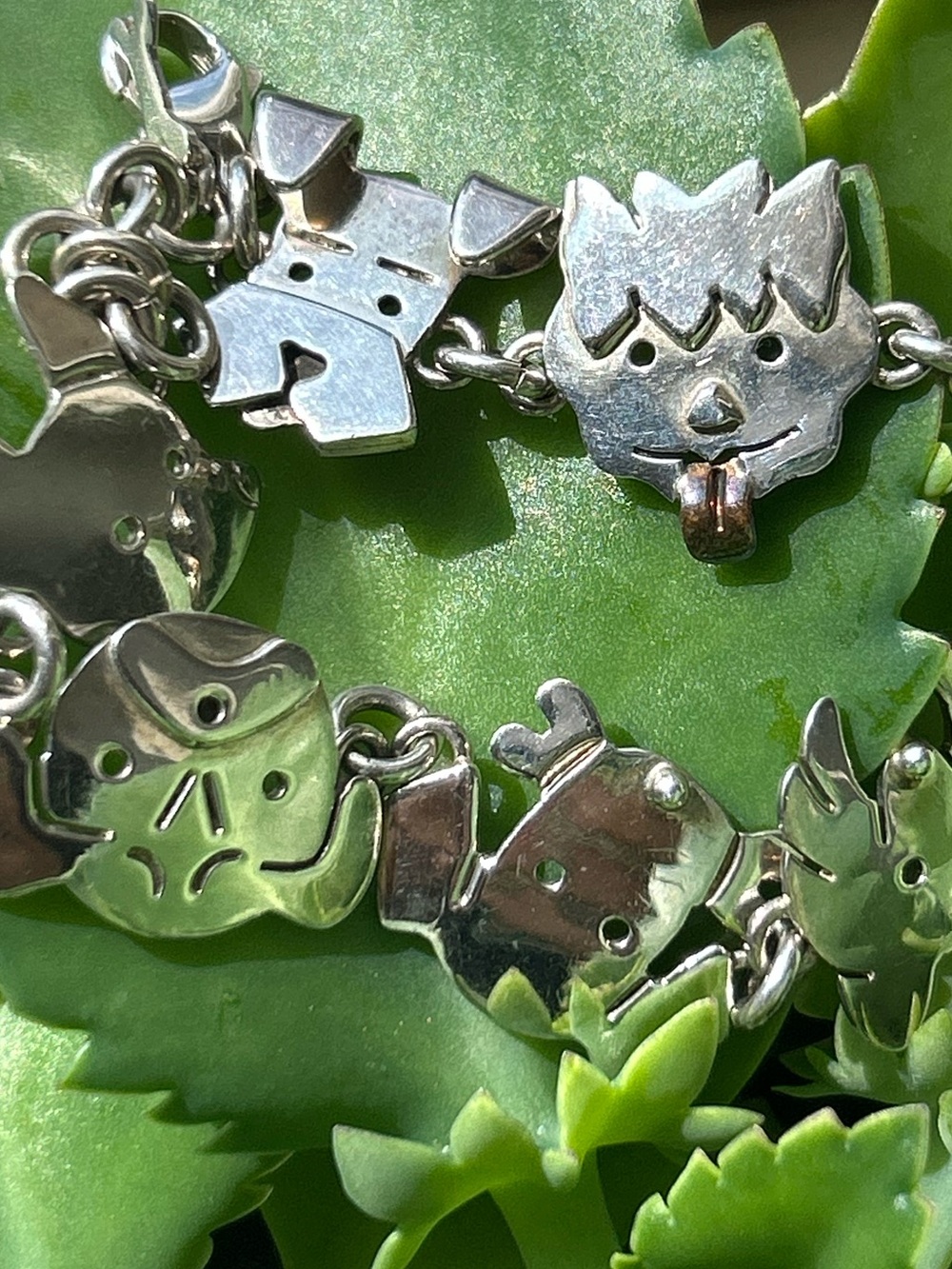 Vintage sterling silver Anne and Jane Harvey AJH Dog Dogs link charm bracelet